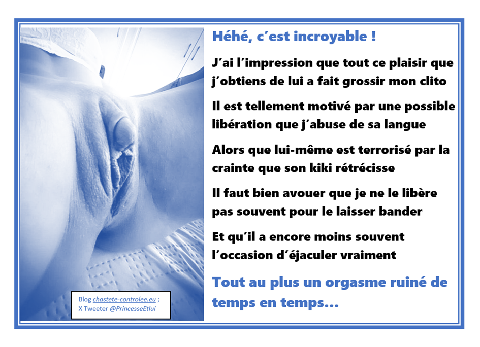 La keyholder voit son clitoris grossir au fur et à mesure que son homme en cage de chasteté lui donne des orgasmes et lui a peur que son sexe rétrécisse