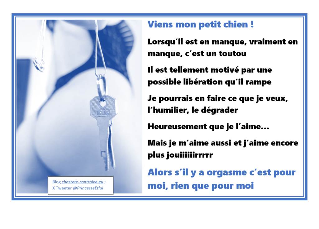 La keyholder femdom dominatrice montre les clés de la cage de chasté afin que le soumis rampe aux pieds de déesse FLR